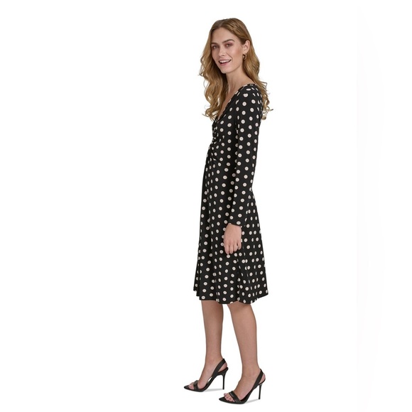 Halston Women's Polka-Dot Long-Sleeve Midi Dress/size L - Picture 3 of 10